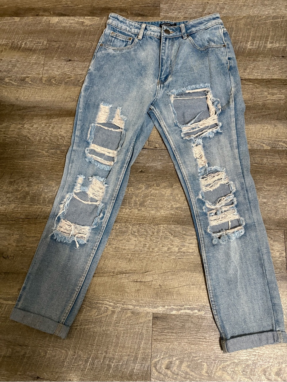 Nasty Gal Light Blue Distressed Straight Leg Jeans